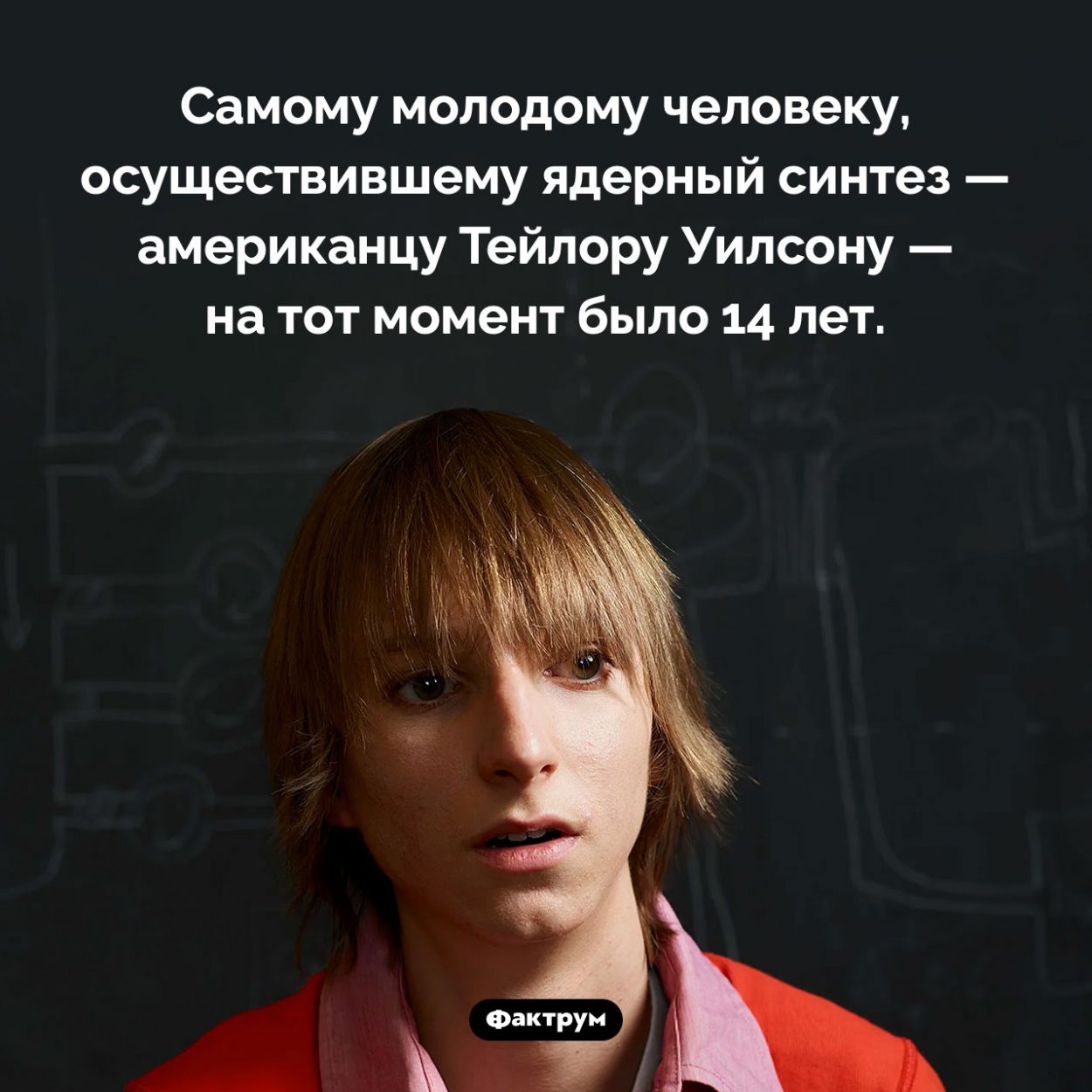 Ядерный синтез 14-летнего подростка. Самому молодому человеку, осуществившему ядерный синтез — американцу Тейлору Уилсону — на тот момент было 14 лет.