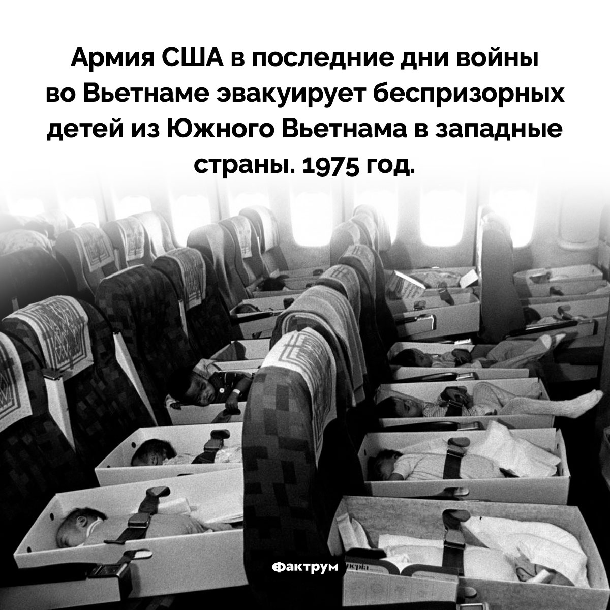 Операция «Babylift». Армия США в последние дни войны во Вьетнаме эвакуирует беспризорных детей из Южного Вьетнама в западные страны. 1975 год.