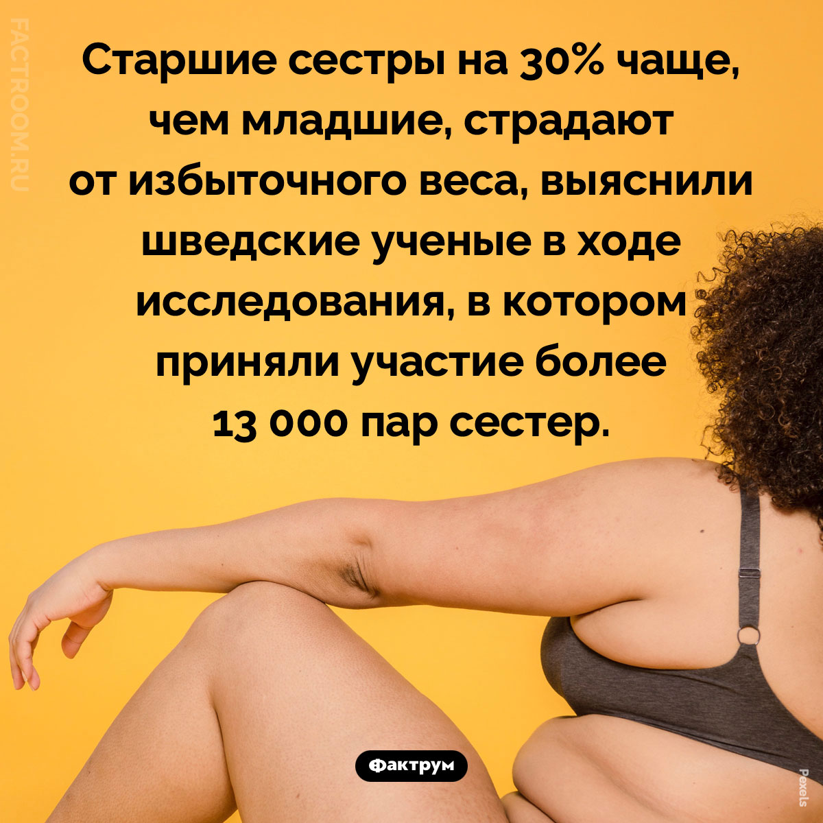 Сестры и лишний вес. Старшие сестры на 30% чаще, чем младшие, страдают от избыточного веса, выяснили шведские ученые в ходе исследования, в котором приняли участие более 13 000 пар сестер.