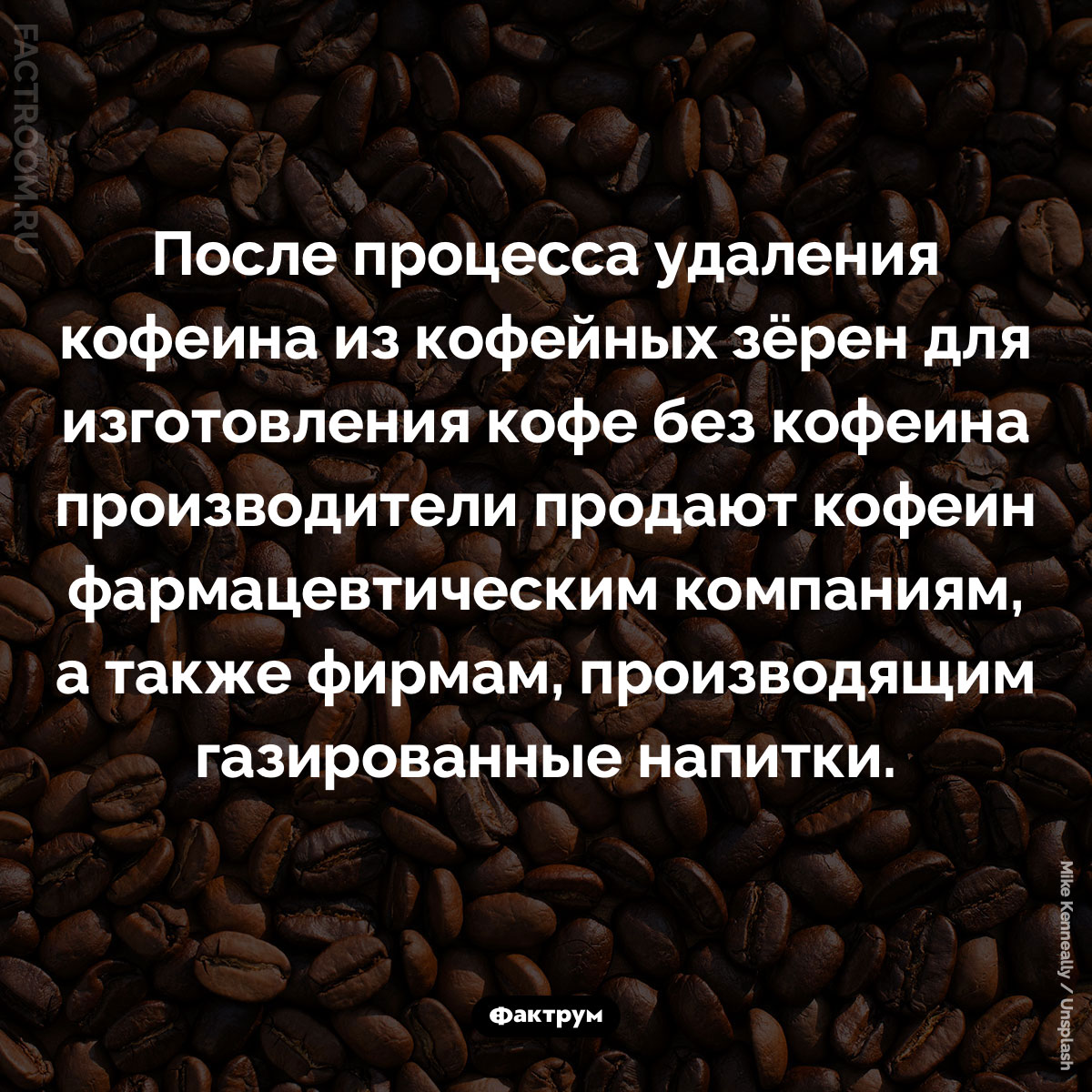Куда девается кофеин из&nbsp;кофе без кофеина. После процесса удаления кофеина из кофейных зёрен для изготовления кофе без кофеина производители продают кофеин фармацевтическим компаниям, а также фирмам, производящим газированные напитки.