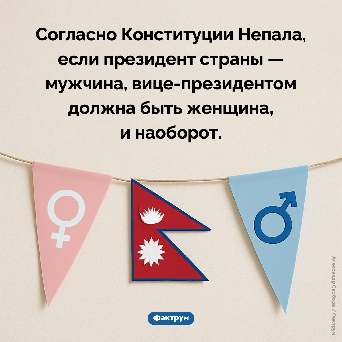 Борьба с гендерным неравенством в Непале. Согласно Конституции Непала, если президент страны — мужчина, вице-президентом должна быть женщина, и наоборот.