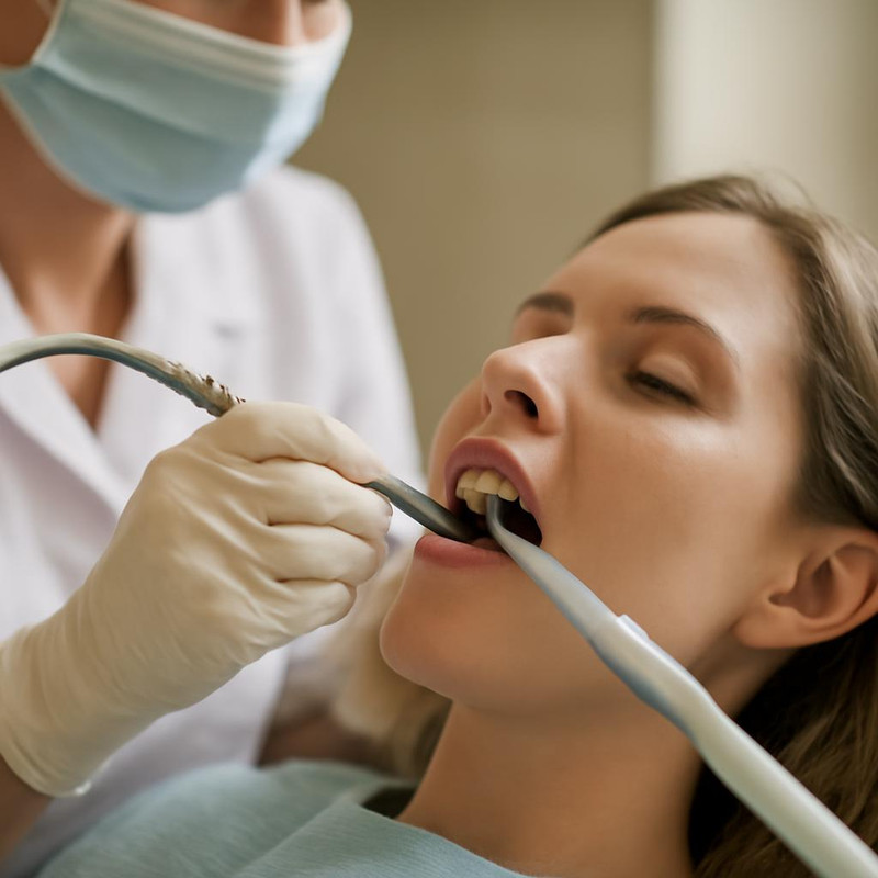 Процедура профессиональной чистки зубов в клинике