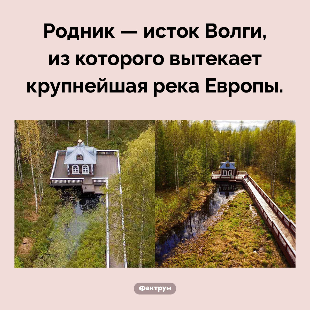 Исток Волги. Родник — исток Волги, из которого вытекает крупнейшая река Европы.