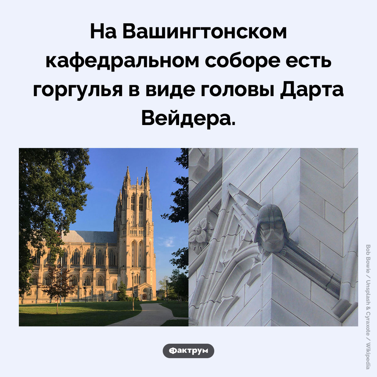 Дарт Вейдер на кафедральном соборе. На Вашингтонском кафедральном соборе есть горгулья в виде головы Дарта Вейдера.