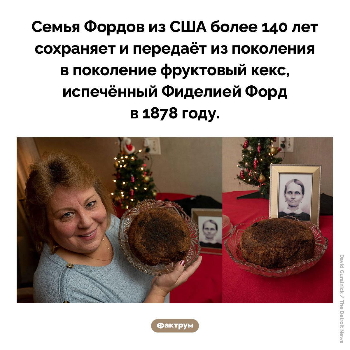 Фруктовый кекс Фордов. Семья Фордов из США более 140 лет сохраняет и передаёт из поколения в поколение фруктовый кекс, испечённый Фиделией Форд в 1878 году.