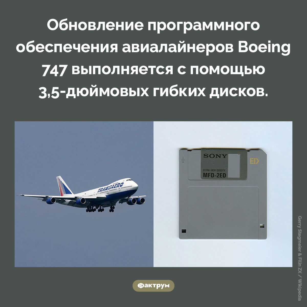 Как обновить Boeing 747. Обновление программного обеспечения авиалайнеров Boeing 747 выполняется с помощью 3,5-дюймовых гибких дисков.