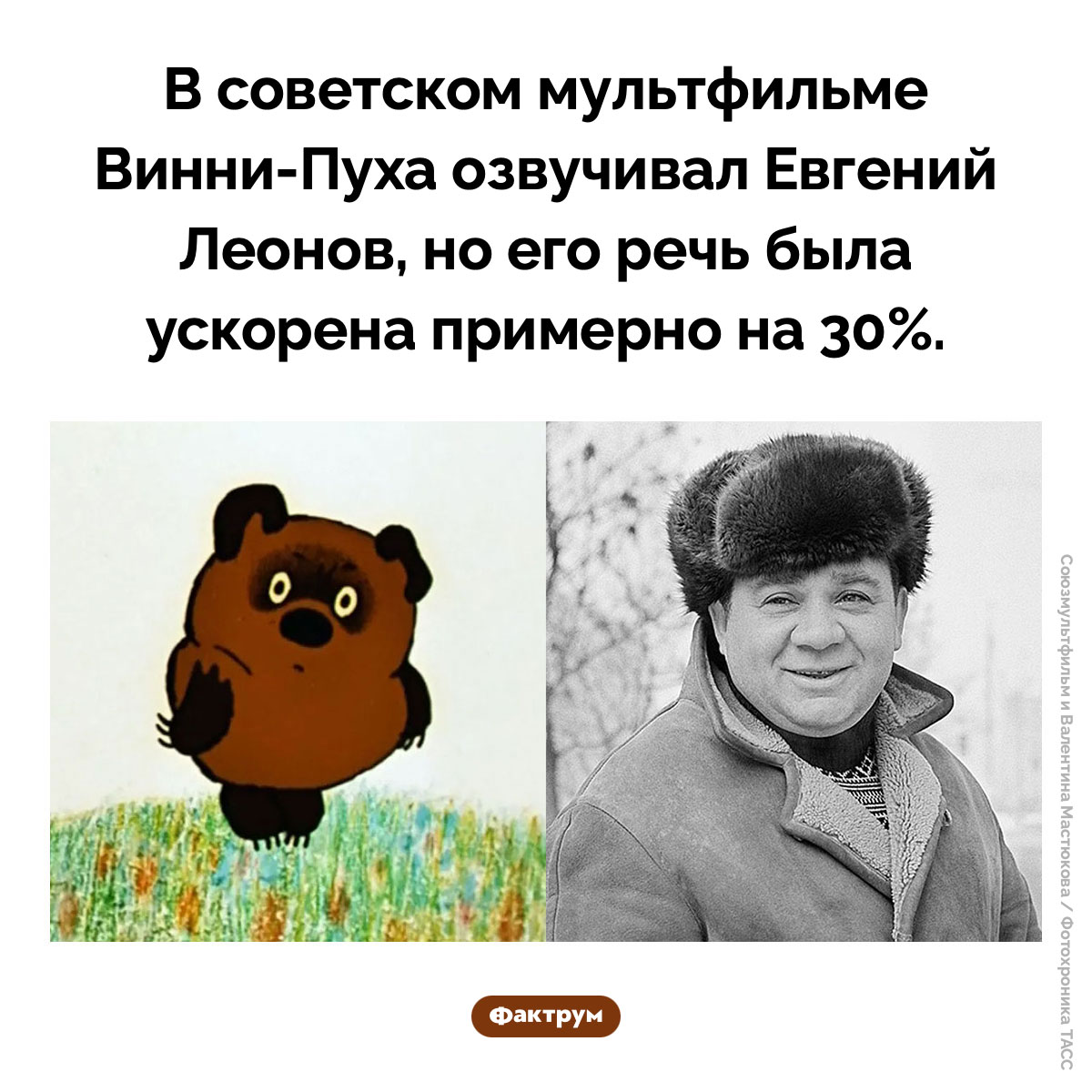 Кто озвучивал советского Винни-Пуха. В советском мультфильме Винни-Пуха озвучивал Евгений Леонов, но его речь была ускорена примерно на 30%.