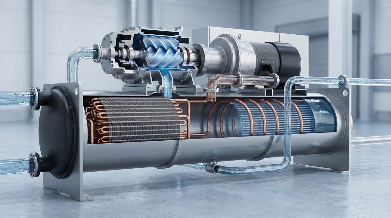 Схема работы чиллера для охлаждения технологической воды