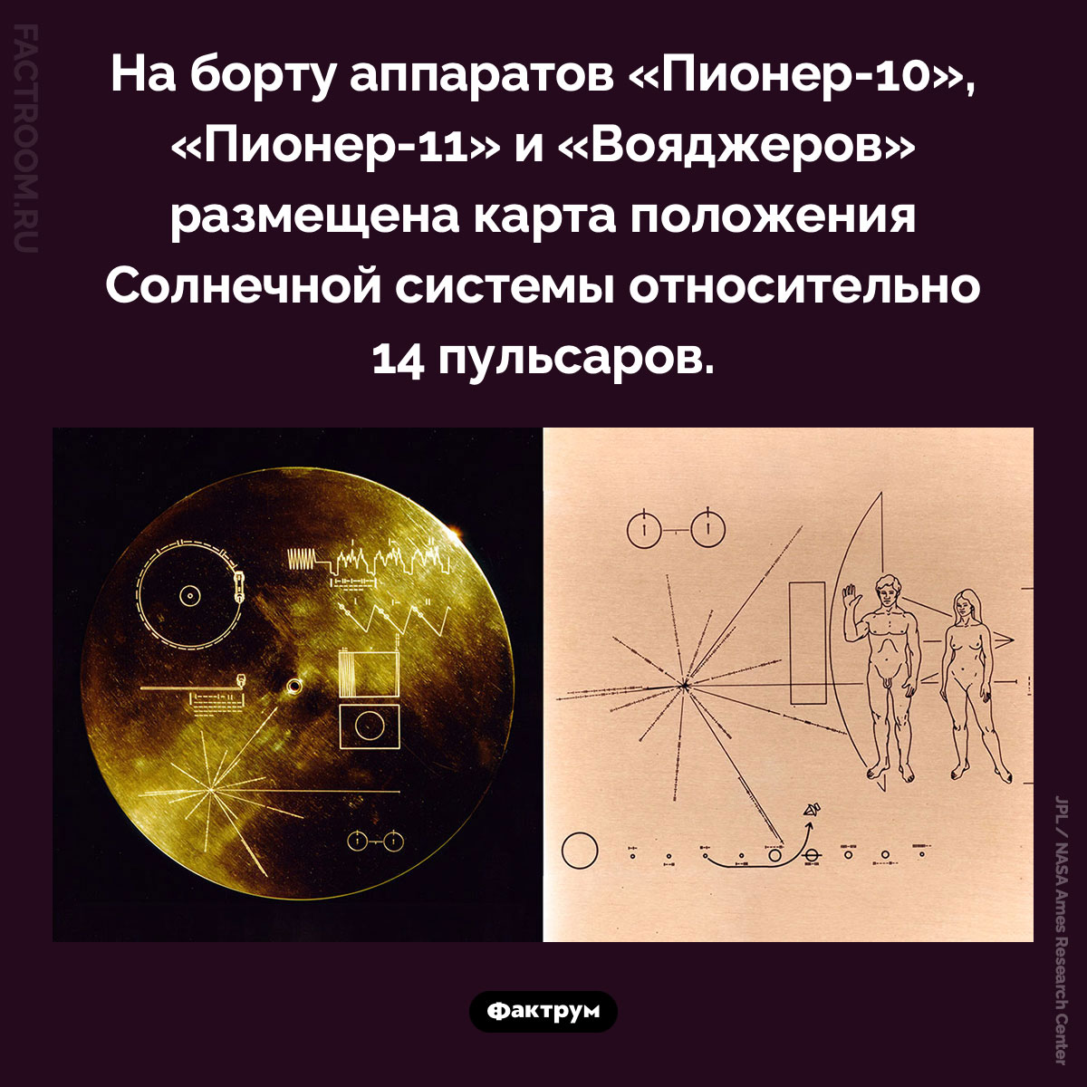 Обратный адрес. На борту аппаратов «Пионер-10», «Пионер-11» и «Вояджеров» размещена карта положения Солнечной системы относительно 14 пульсаров.