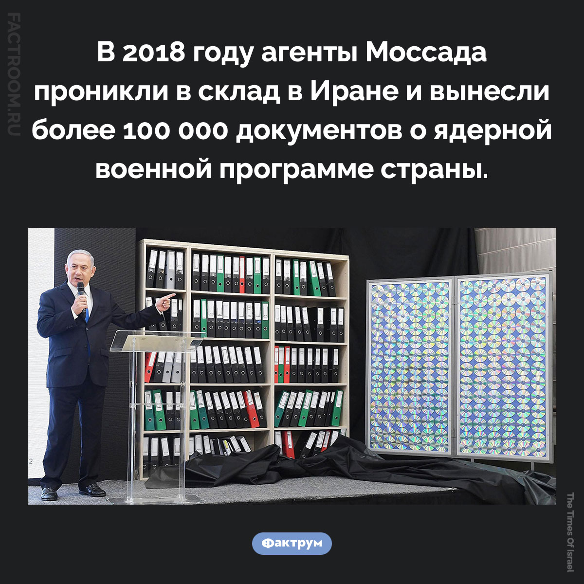 Как агенты Моссада похитили документы о ядерной программе Ирана. В 2018 году агенты Моссада проникли в склад в Иране и вынесли более 100 000 документов о ядерной военной программе страны.