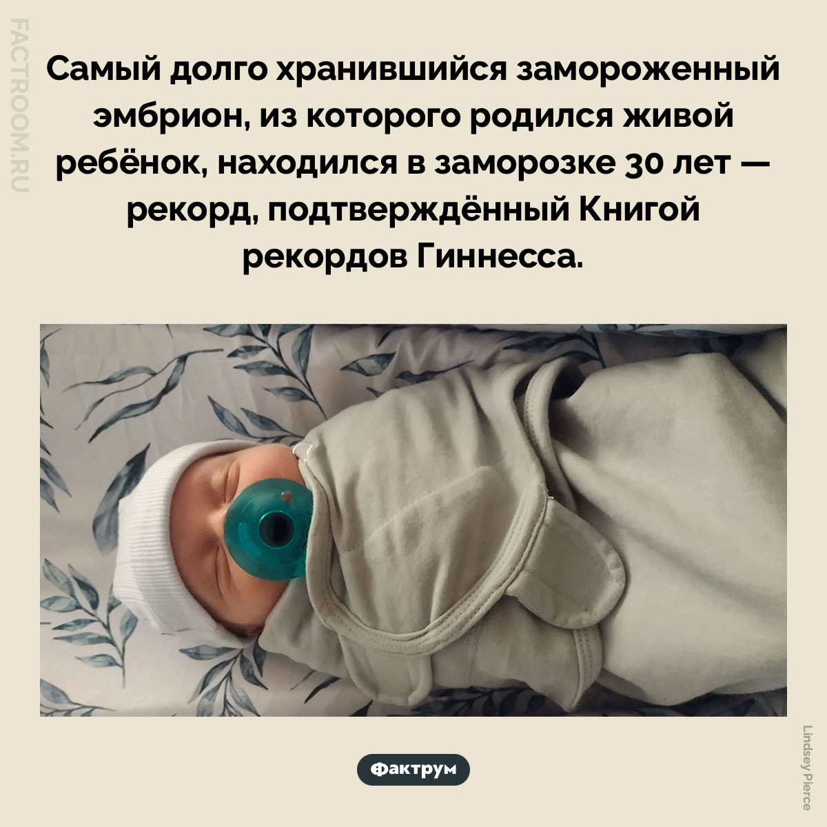 Самый долго хранившийся замороженный эмбрион. Самый долго хранившийся замороженный эмбрион, из которого родился живой ребёнок, находился в заморозке 30 лет — рекорд, подтверждённый Книгой рекордов Гиннесса.