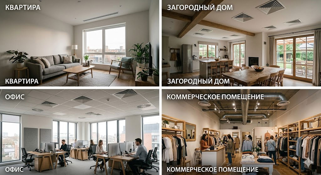 Где используют канальные кондиционеры: квартира, дом, офис, коммерческое помещение