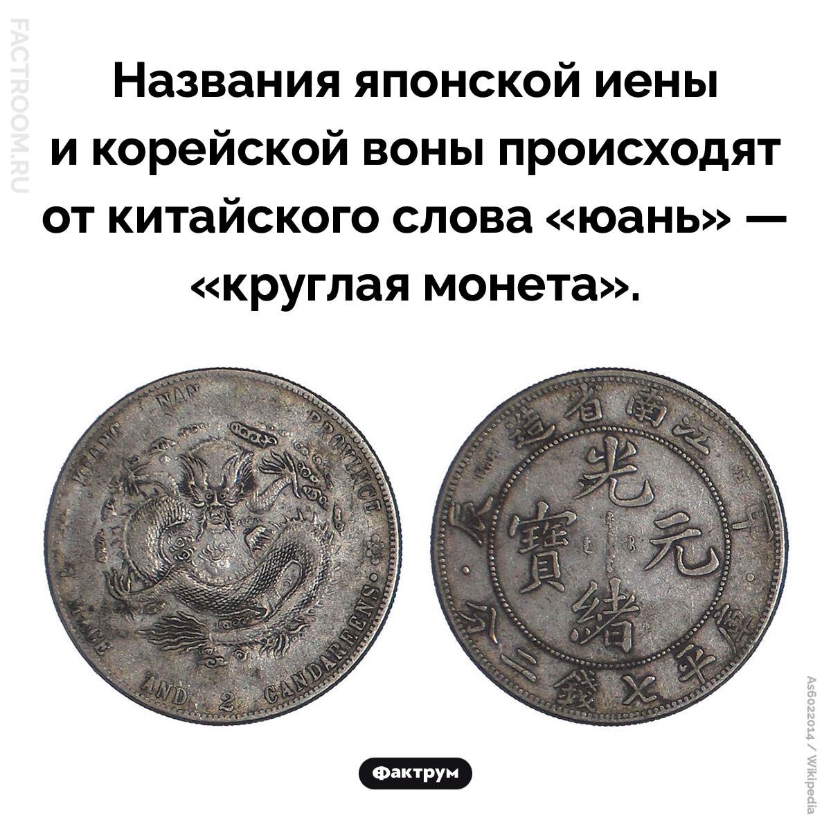 Юань, иена и вона. Названия японской иены и корейской воны происходят от китайского слова «юань» — «круглая монета».