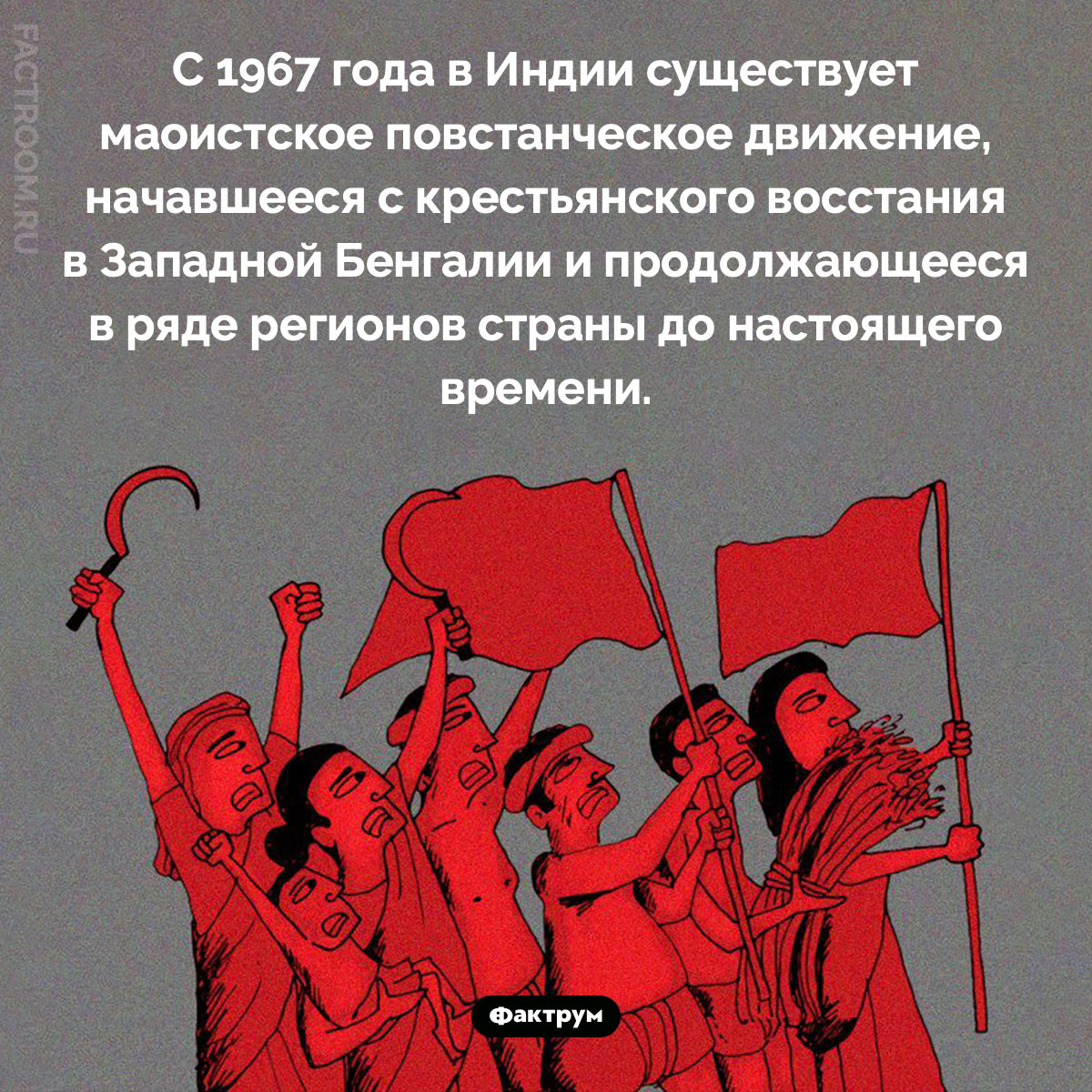 Маоистское повстанческое движение. С 1967 года в Индии существует маоистское повстанческое движение, начавшееся с крестьянского восстания в Западной Бенгалии и продолжающееся в ряде регионов страны до настоящего времени.