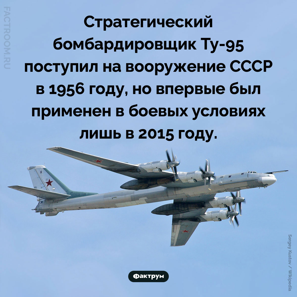 Ту-95. Стратегический бомбардировщик Ту-95 поступил на вооружение СССР в 1956 году, но впервые был применен в боевых условиях лишь в 2015 году.