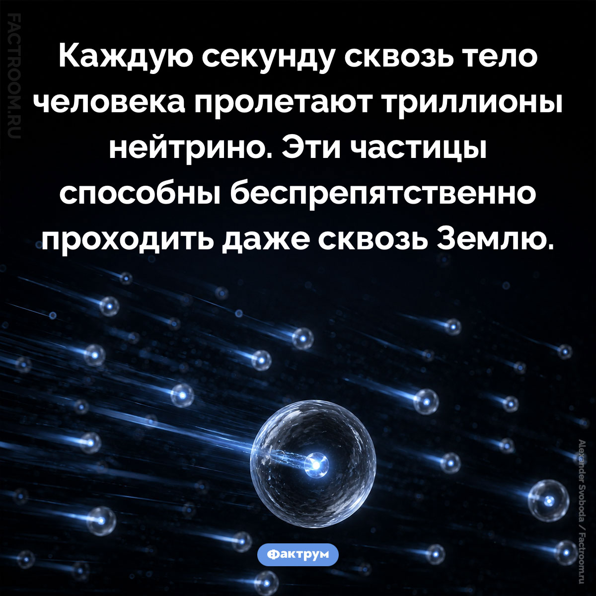 Нейтрино. Каждую секунду сквозь тело человека пролетают триллионы нейтрино. Эти частицы способны беспрепятственно проходить даже сквозь Землю.